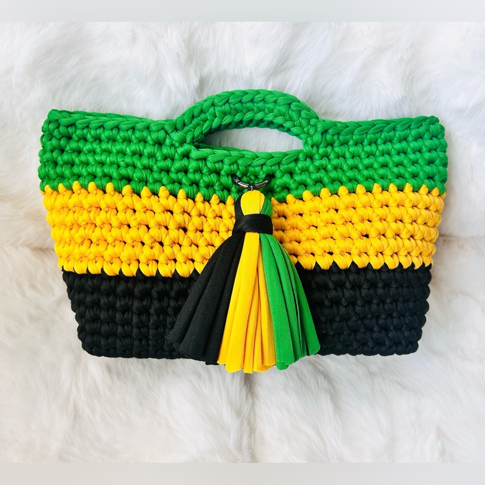 (SOLD) Crochet Jamaican-Inspired Colors Tote Bag